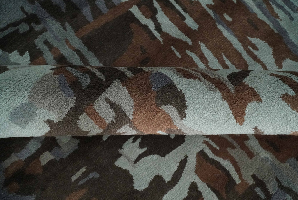 8x11 Gray, Silver and Brown Modern Abstract Hand Tufted wool and Art silk Area Rug