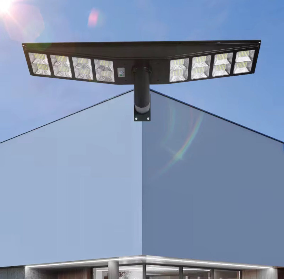 LumenX 9000W Double-Sided Solar Street Light – 560 LED, Motion Sensor, Dusk-to-Dawn, IP65