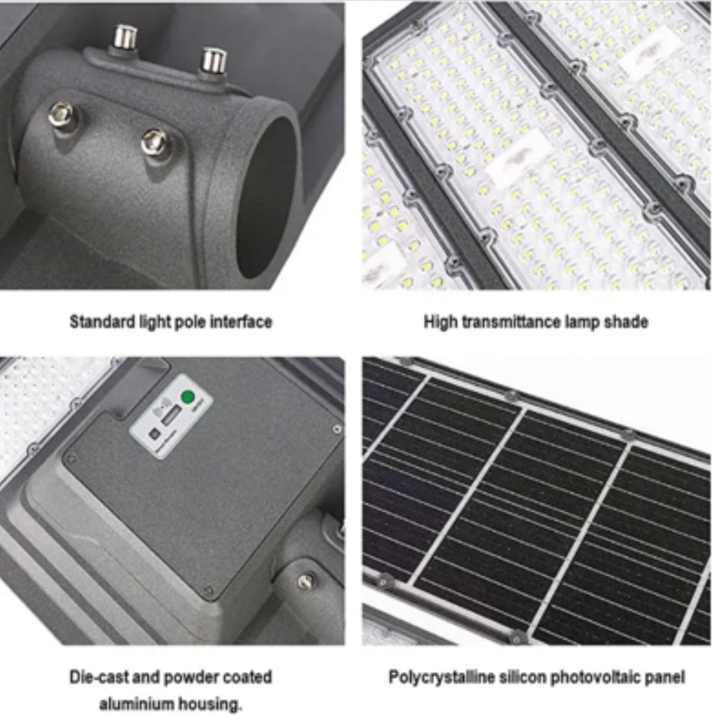 9000W Aluminum Frame All In One Solar Street /Parking Lights Motion Sensor, Dusk to Dawn 180000LM with Remote Control