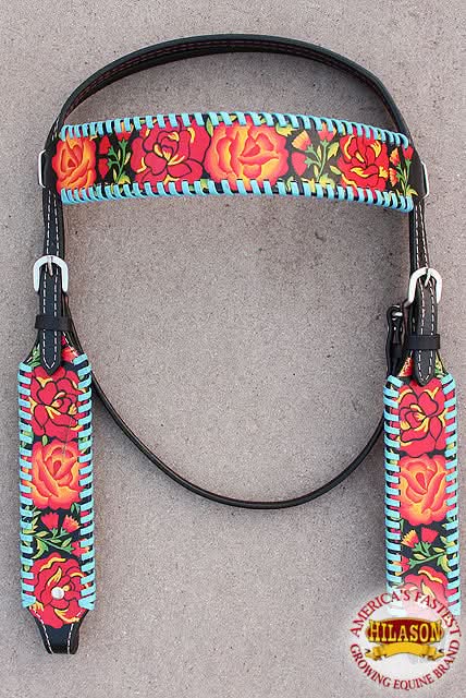Western Headstall Horse Tack Leather Bridle Floral Hand Paint