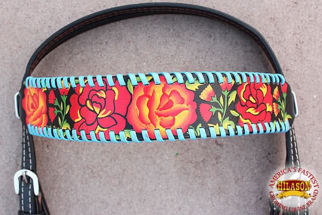 Western Headstall Horse Tack Leather Bridle Floral Hand Paint