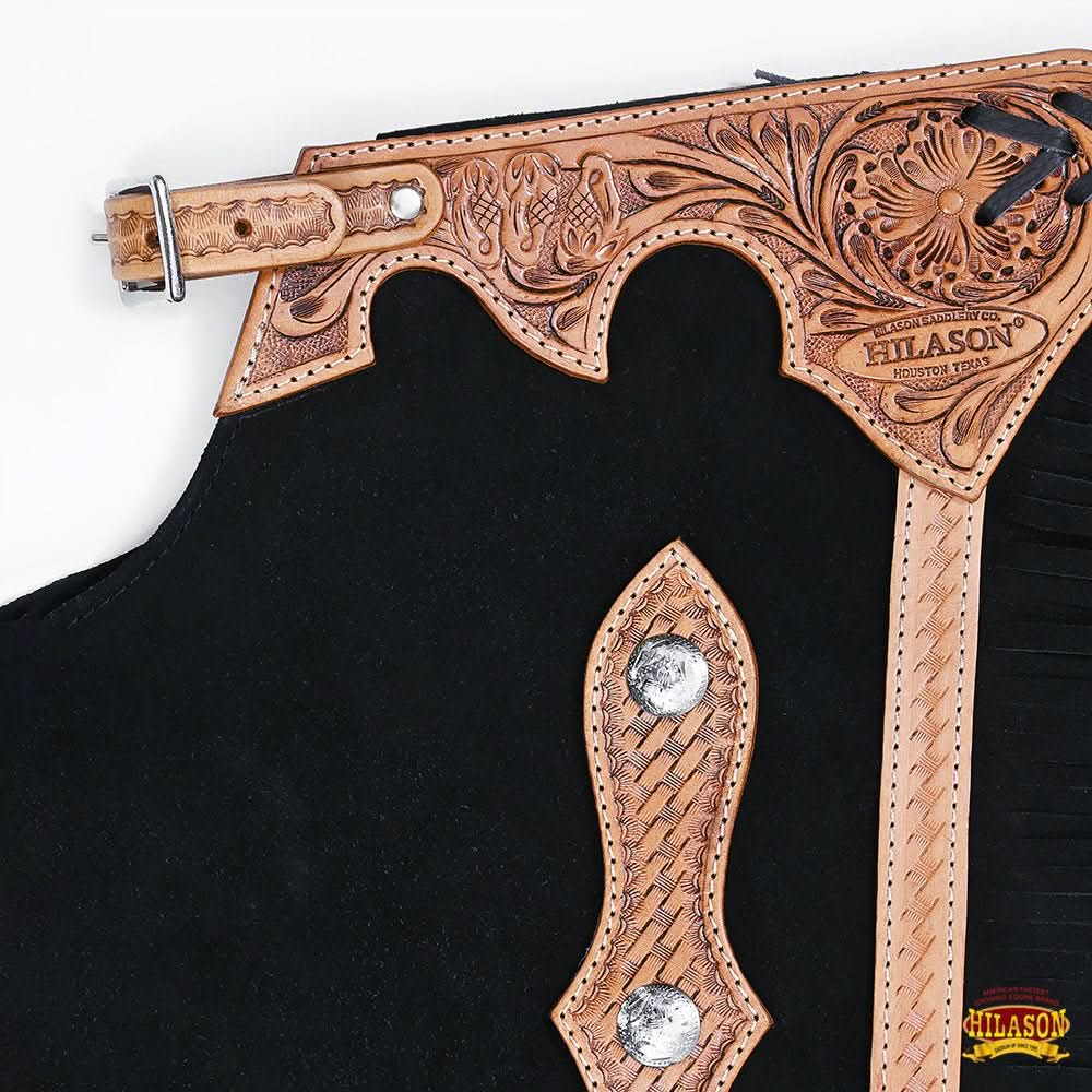Hilason Western Bull Riding Chinks Chaps Adult Pro Rodeo Bronc Leather Black