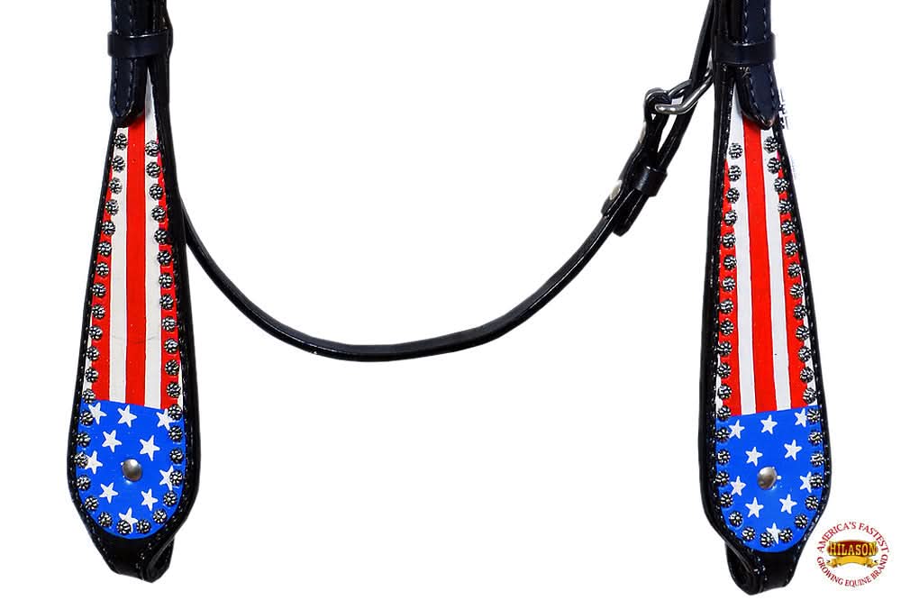 Western Headstall Horse Tack Leather Bridle Hand Paint Us Flag Hilason