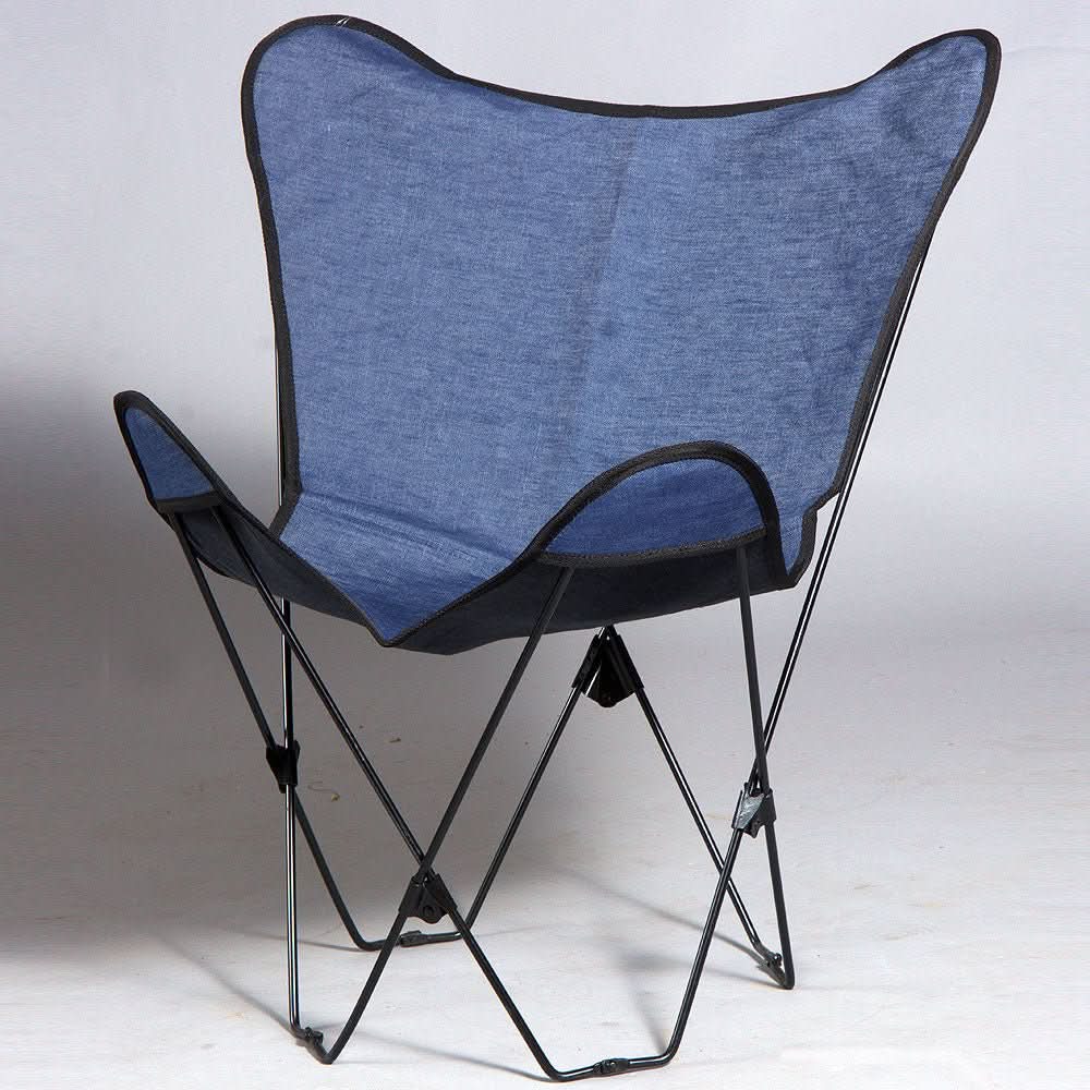 Hilason Genuine Fabric Denim Butterfly Chair Folding Lounge Modern Sling Accent Seat Blue