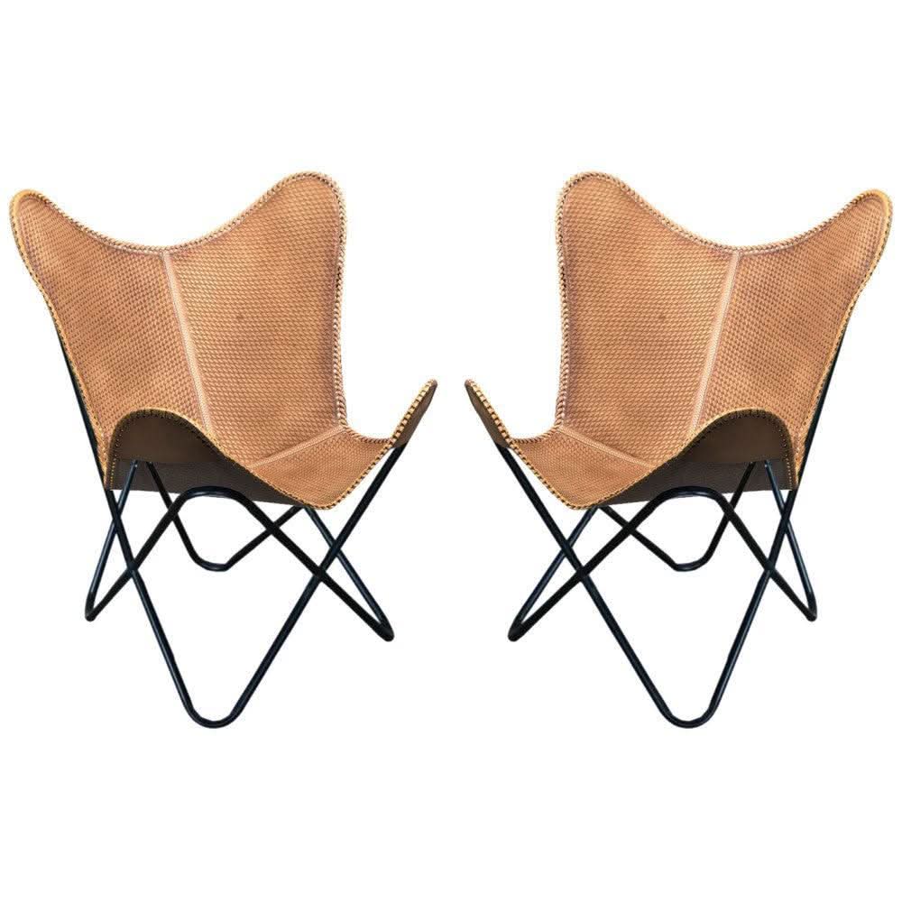 Genuine Leather Butterfly Chair Folding Lounge Modern Sling Accent Seat