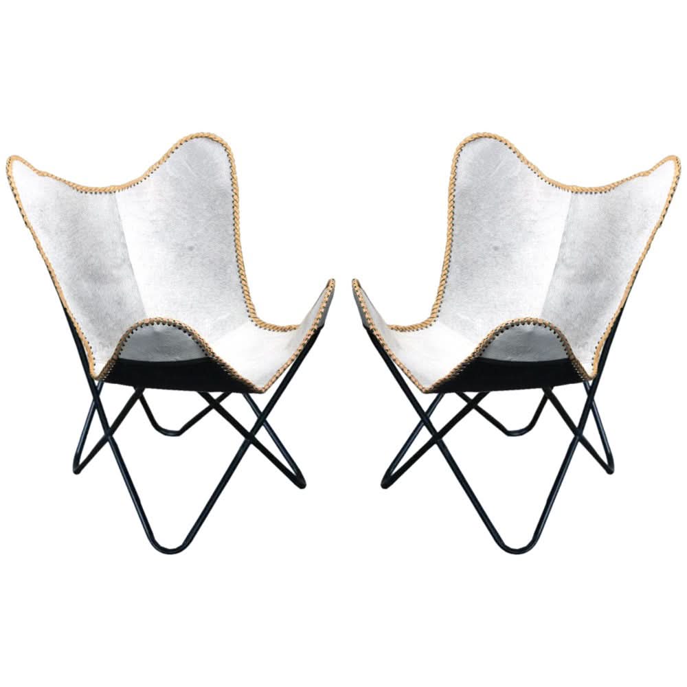 Genuine Leather Butterfly Chair Folding Lounge Modern Sling Accent Seat