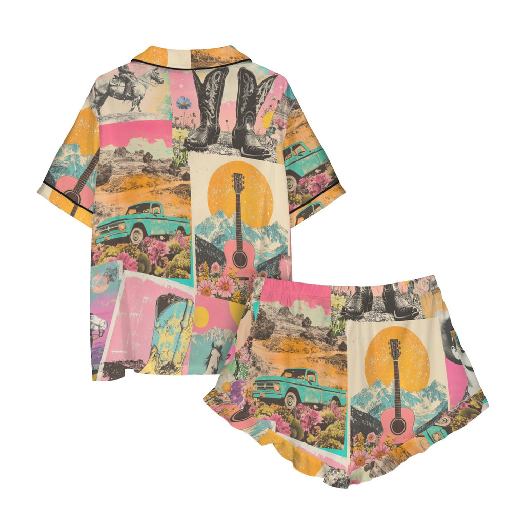Baha Ranch Retro Pop Western Satin Pajama Set