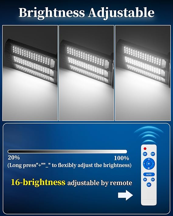 9500W Aluminum Solar Street Lights Outdoor, 500000LM High Powered Commercial Parking Lot Lights 6500K Dusk to Dawn with Remote