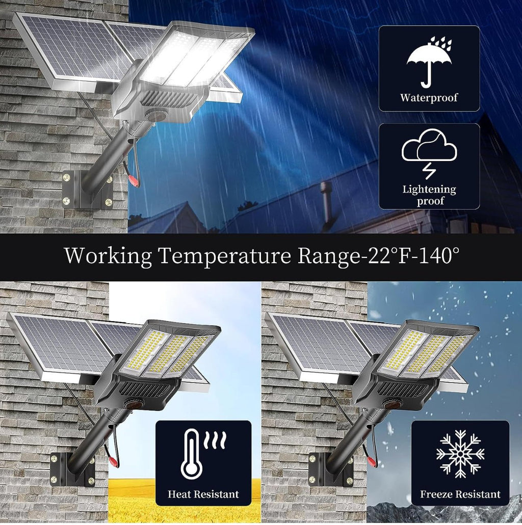 9500W Aluminum Solar Street Lights Outdoor, 500000LM High Powered Commercial Parking Lot Lights 6500K Dusk to Dawn with Remote