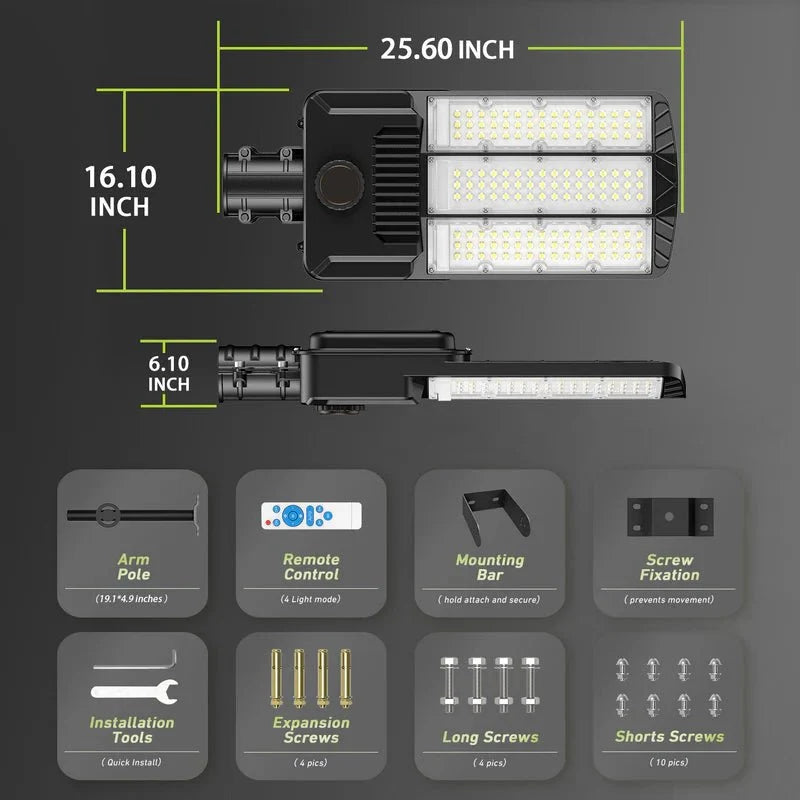 9500W Aluminum Solar Street Lights Outdoor, 500000LM High Powered Commercial Parking Lot Lights 6500K Dusk to Dawn with Remote
