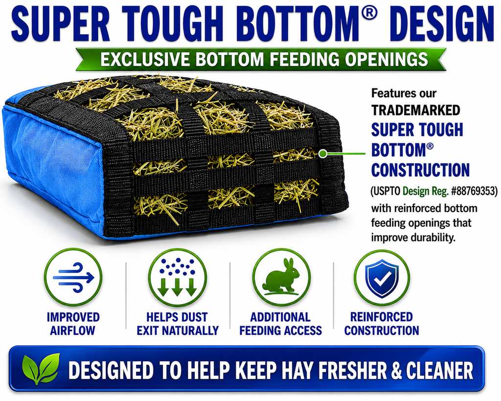 CuteNFuzzy Rabbit & Guinea Pig Hay Bag Feeder with Super Tough Bottom® Design | 25 Feeding Openings | Large 15" x 11" x 3" Hanging Hay Feeder | Less Waste, Cleaner Cage | Made in USA Design