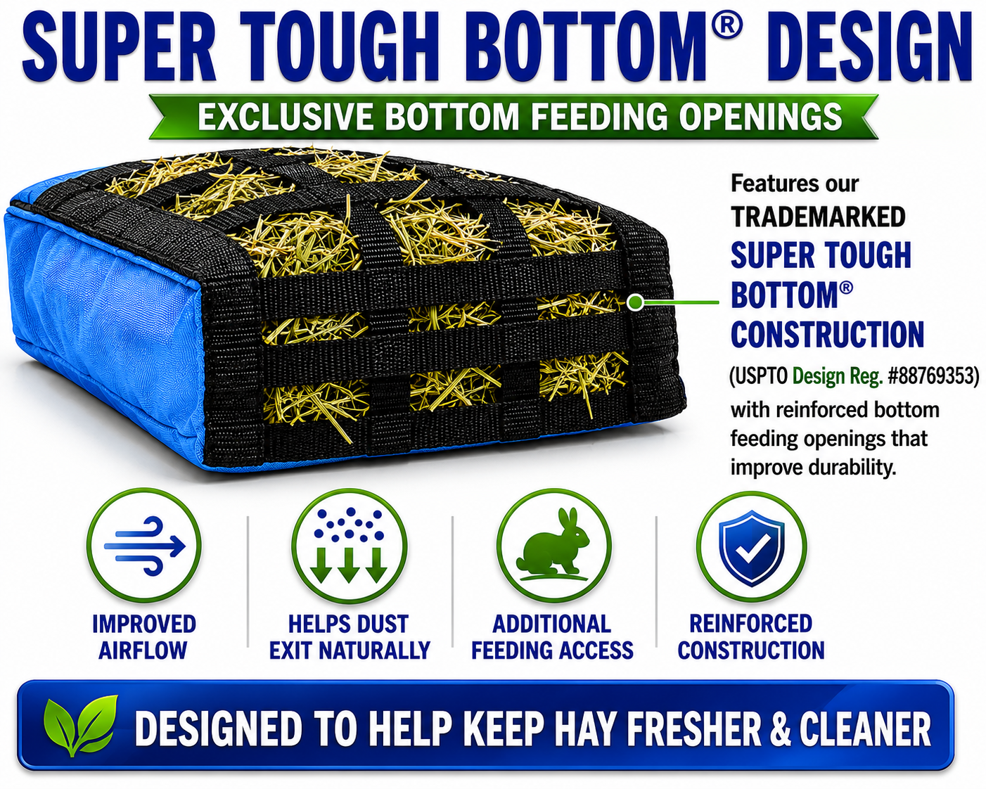 CuteNFuzzy Rabbit & Guinea Pig Hay Bag Feeder with Super Tough Bottom® Design | 25 Feeding Openings | Large 15" x 11" x 3" Hanging Hay Feeder | Less Waste, Cleaner Cage | Made in USA Design