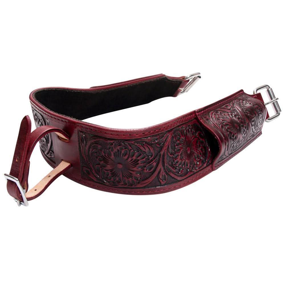 Western Horse Saddle Girth Hilason Leather Cinch Floral Carved
