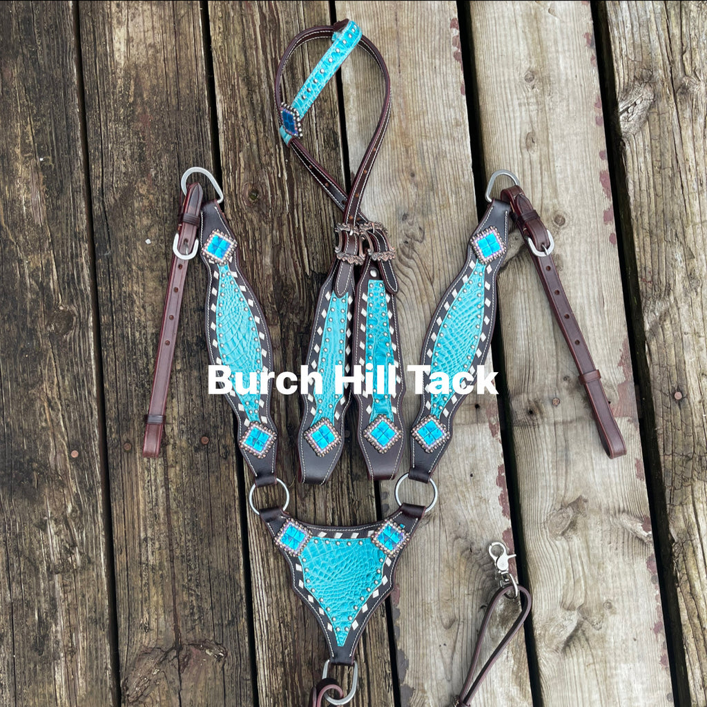 Pre Order Dark brown tack set with teal accent