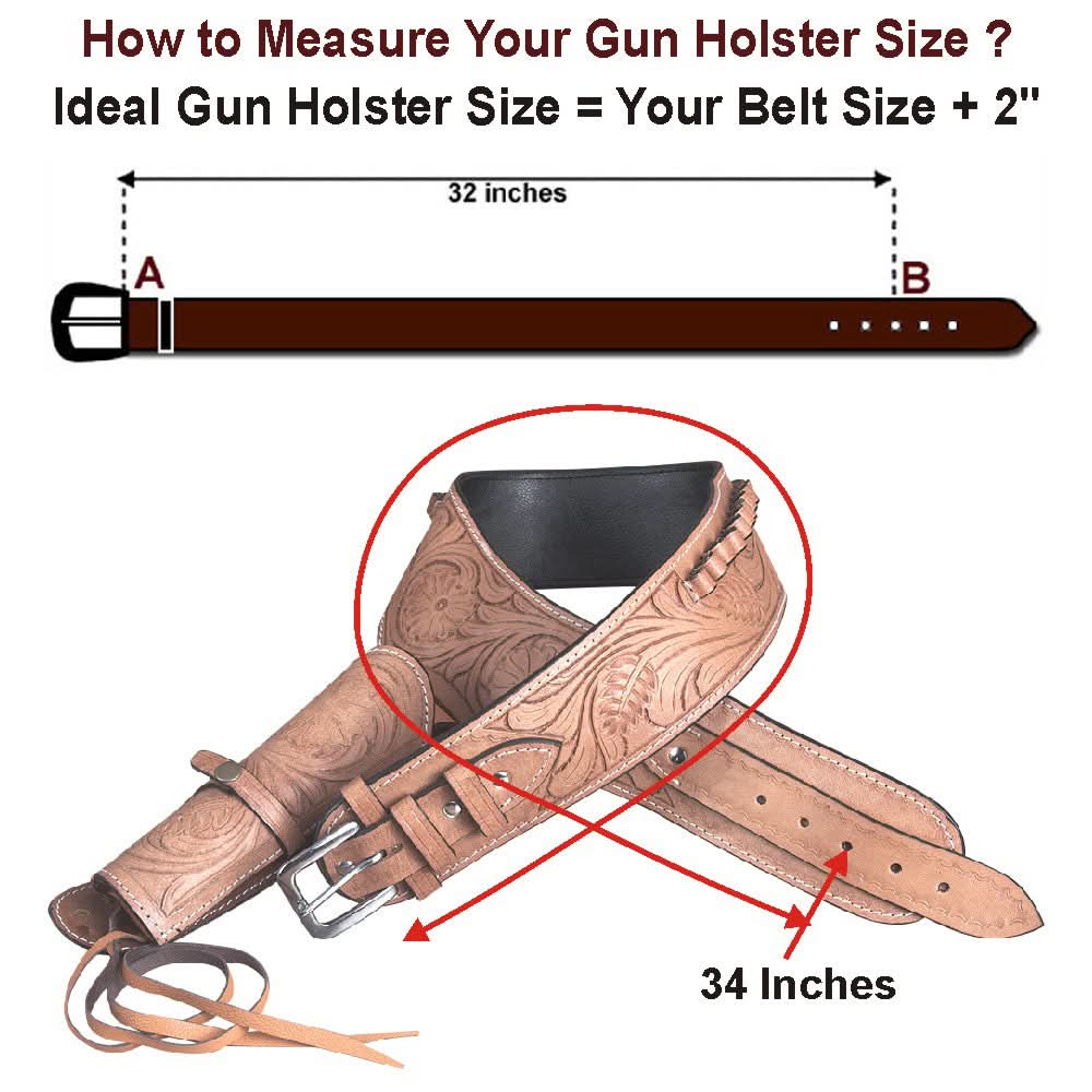 Hilason Western Right Hand Gun Holster Rig 38 Cal Leather Cowboy