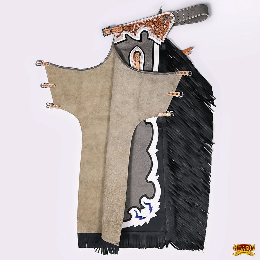 Hilason Handmade Genuine Leather Chaps Adult Handtooled Rodeo Bull Riding