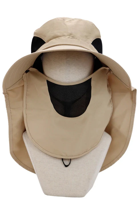 Dark Neutral Wide Brim Poly Fabric Mesh Sun Visor/BEIGE