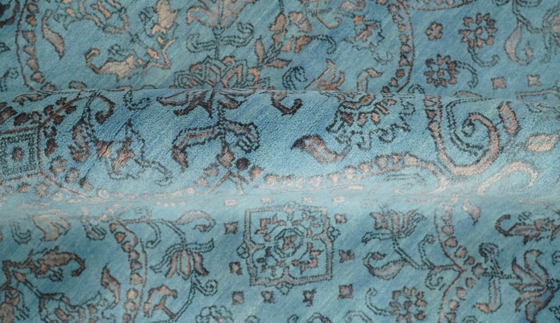 9x12 Fine Hand Knotted Blue and Brown Traditional Persian Wool and Silk Area Rug