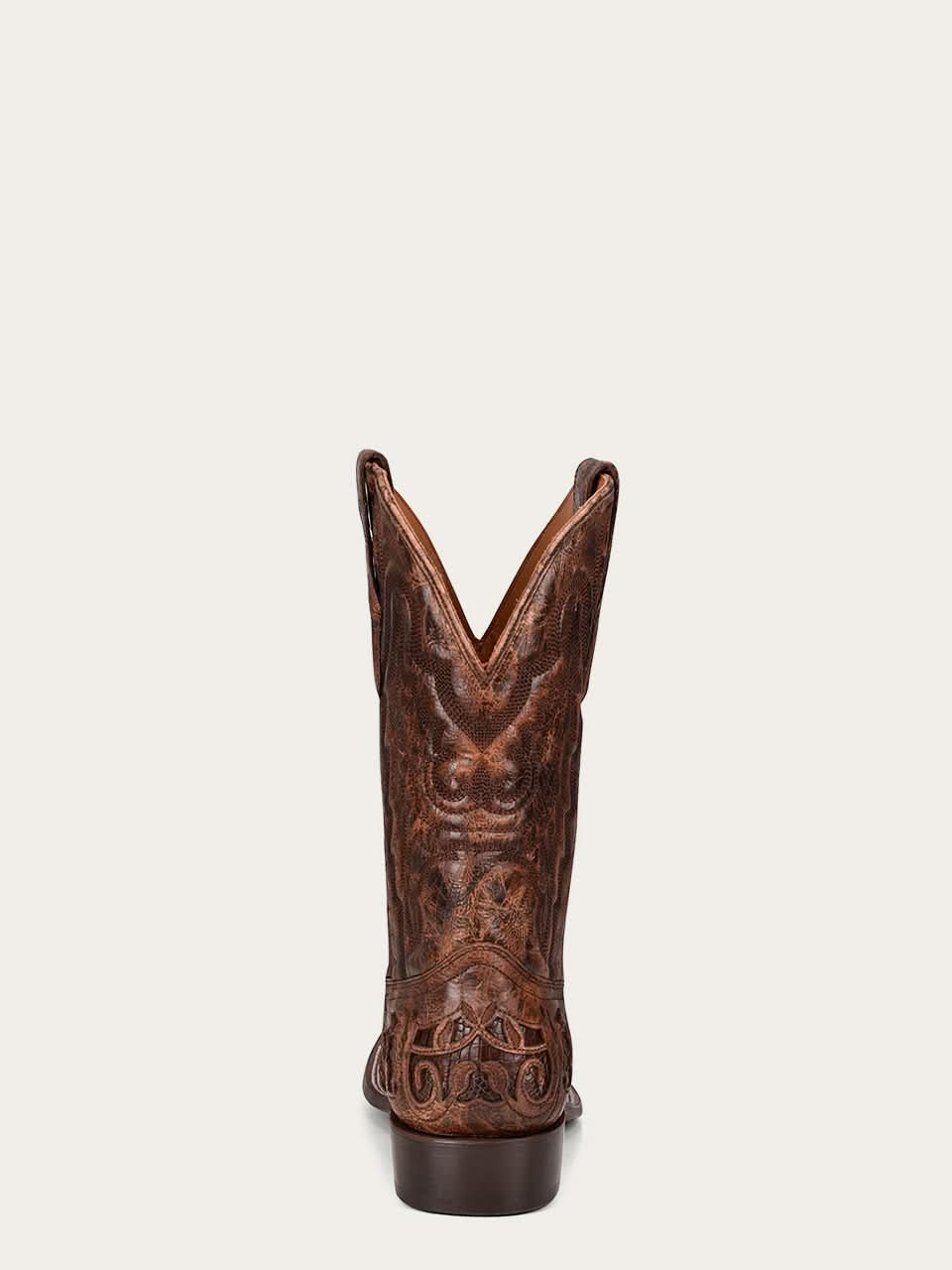 A4173 - MEN'S ALLIGATOR INLAY AND EMBROIDERY WIDE SQUARE TOE BROWN COWBOY BOOT