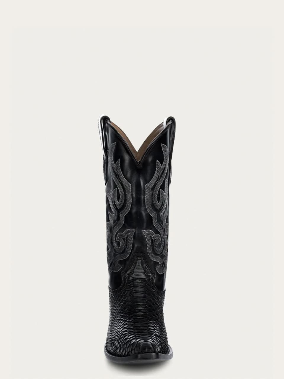 A4643 - MEN'S BLACK PYTHON EMBROIDERY SNIP TOE COWBOY BOOT