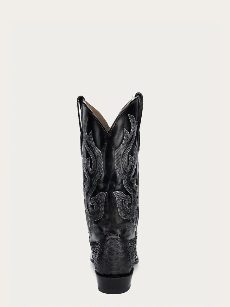 A4643 - MEN'S BLACK PYTHON EMBROIDERY SNIP TOE COWBOY BOOT