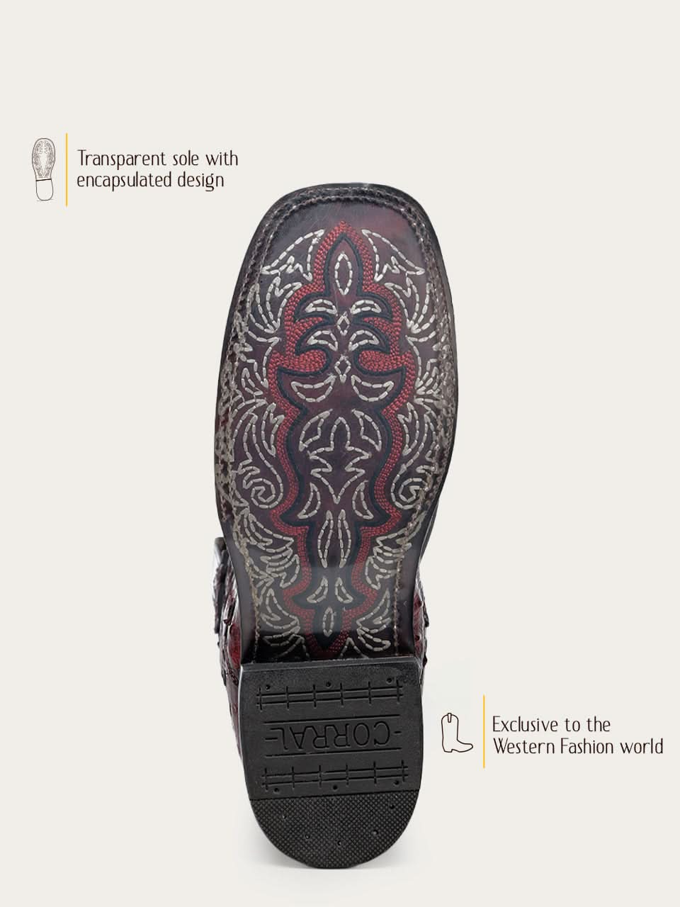 A4776 - MEN'S BLACK EMBROIDERY AND OVERLAY RED OSTRICH WIDE SQUARE TOE COWBOY BOOT