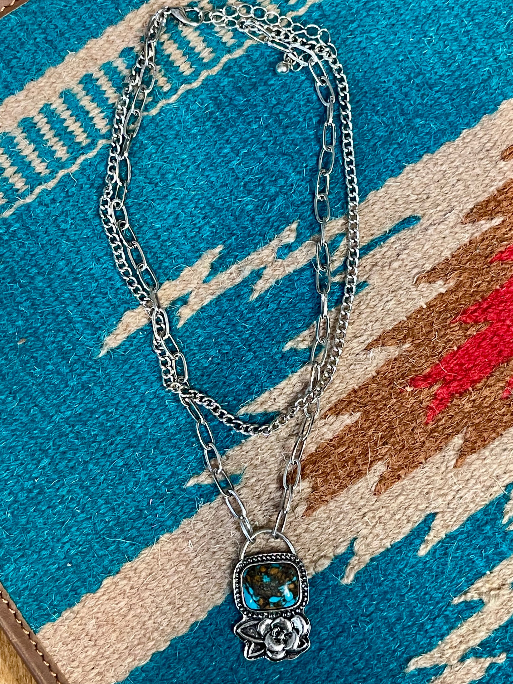 Turquoise Stone Flower Layer Necklace