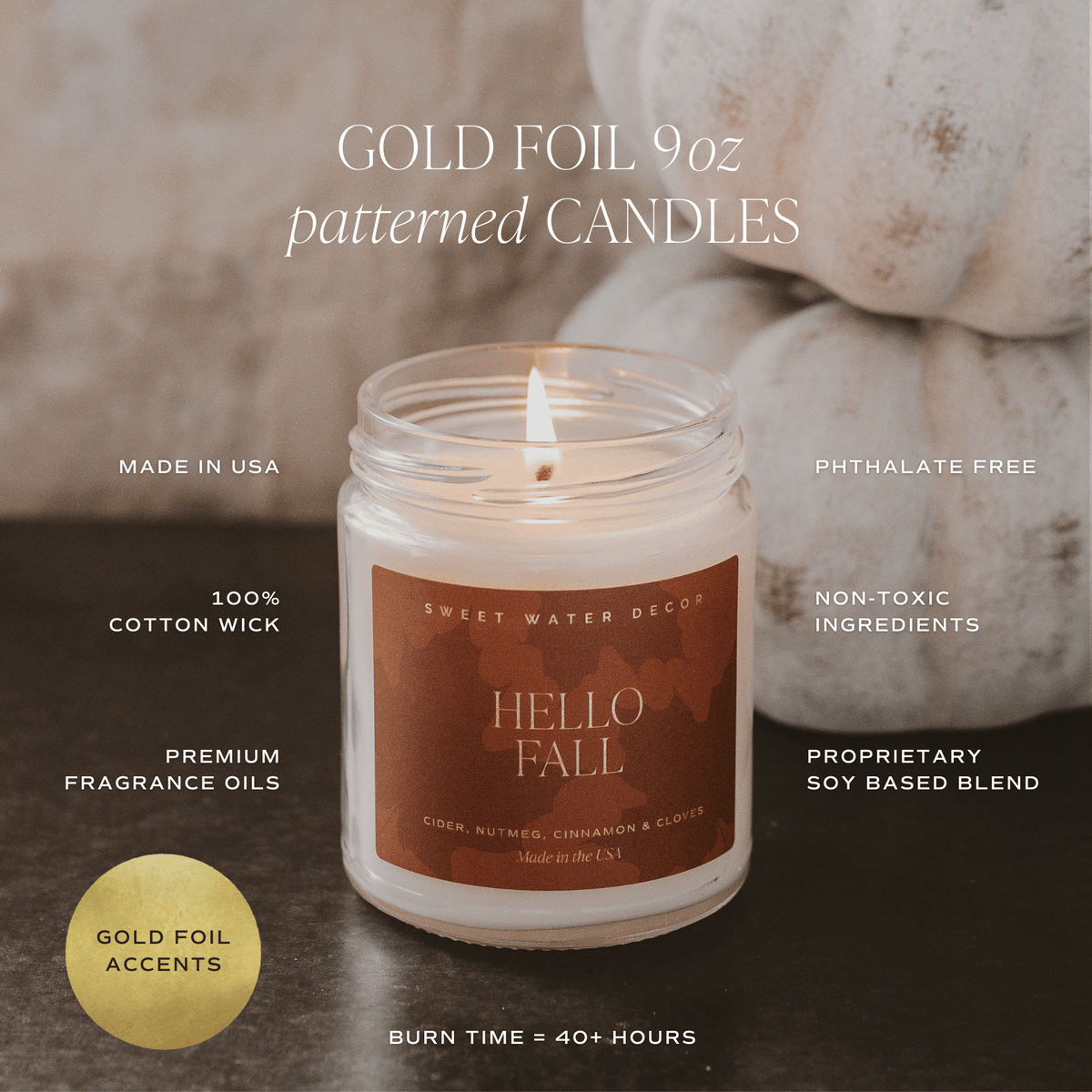 Pumpkin Spice Soy Candle - Patterned 9 oz - Clear Jar