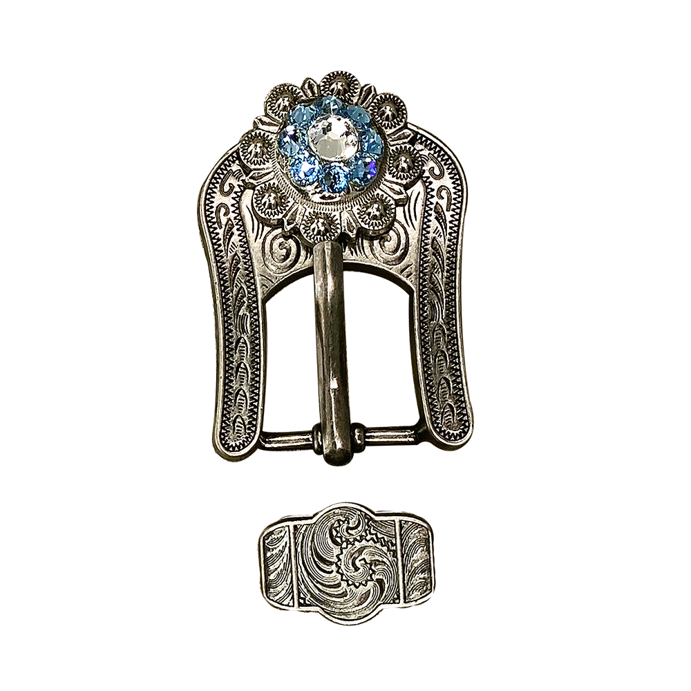 Antique Silver Aqua, Clear Crystal Conchos - Sizes from 1"- 3" and Buckles