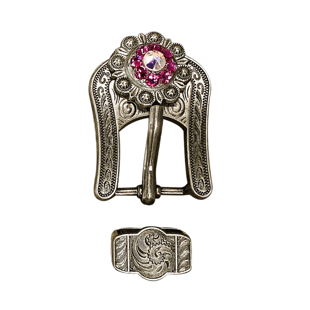 Fuchsia & AB Antique Silver European Crystal Buckle Keeper Set