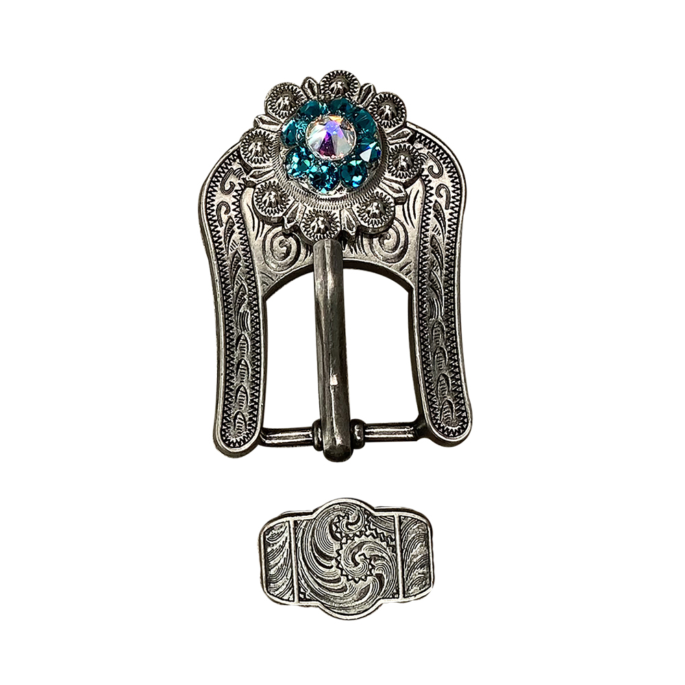 Antique Silver Teal, AB Crystal Conchos - Sizes from 1"- 3" and Buckles