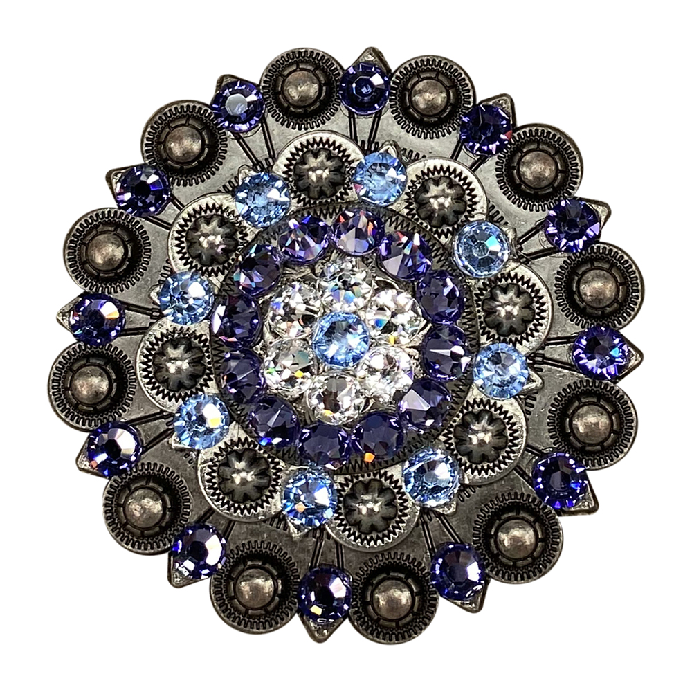 Antique Silver Light Sapphire, Clear, and Lilac Crystal Conchos - Sizes from 1"- 3" and Buckles