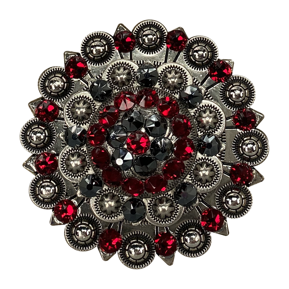 Antique Silver Ruby, Jet Crystal Conchos - Sizes from 1"- 3" and Buckles