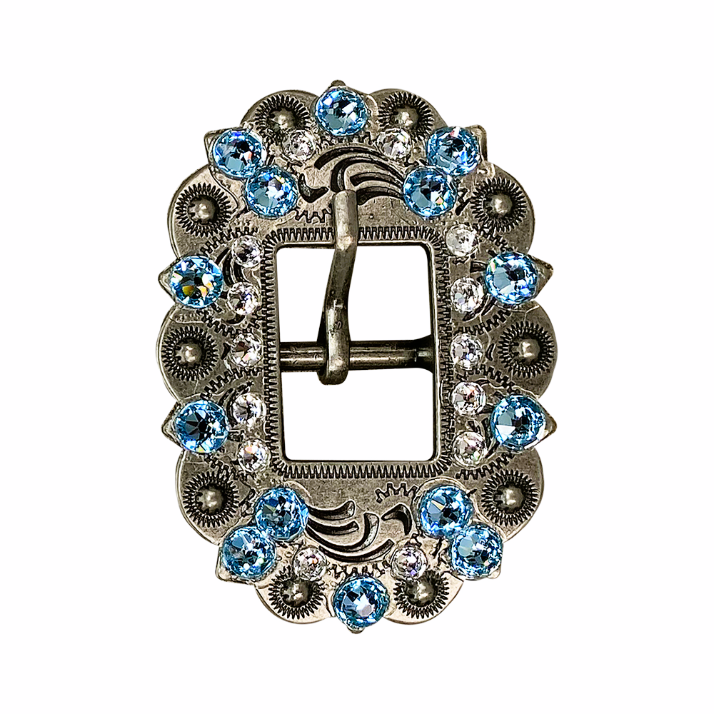 Antique Silver Aqua, Clear Crystal Conchos - Sizes from 1"- 3" and Buckles