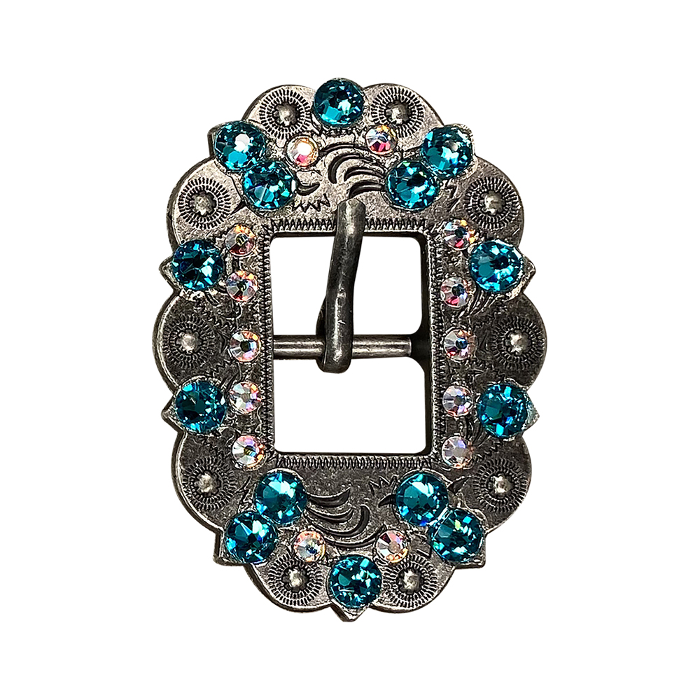Antique Silver Teal, AB Crystal Conchos - Sizes from 1"- 3" and Buckles