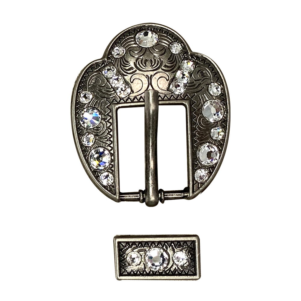 Antique Silver Clear Crystal Conchos - Sizes from 1"- 3" and Buckles