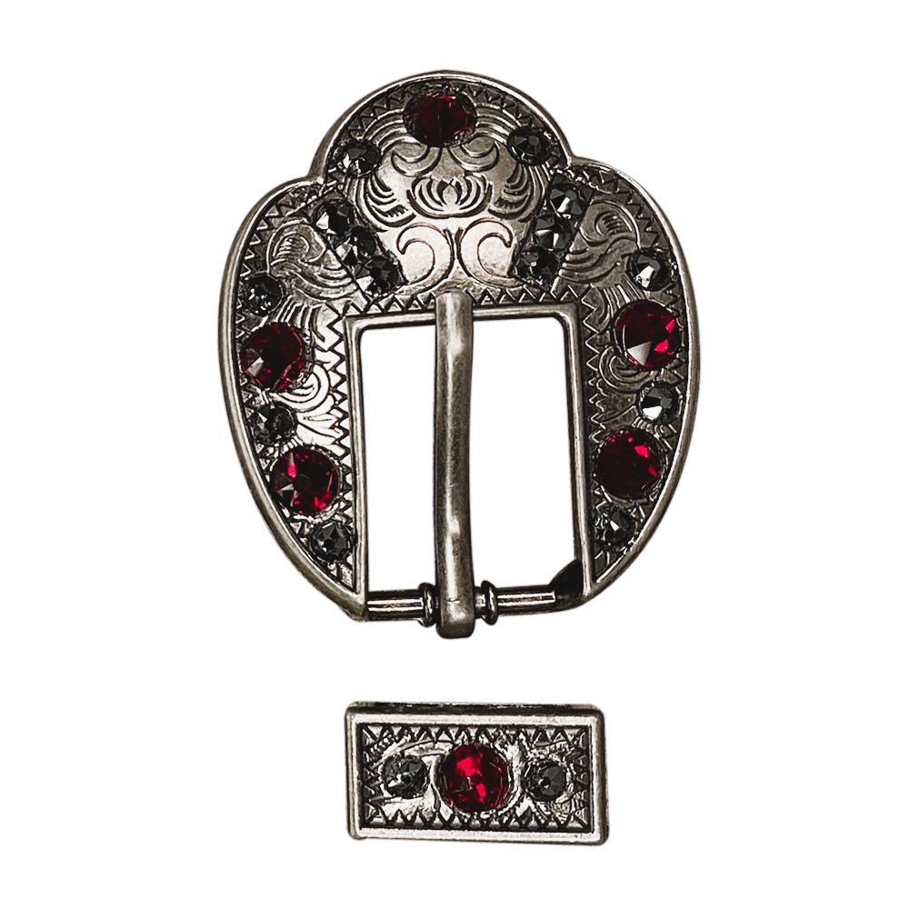 Ruby & Jet Antique Silver European Crystal Fancy Buckle