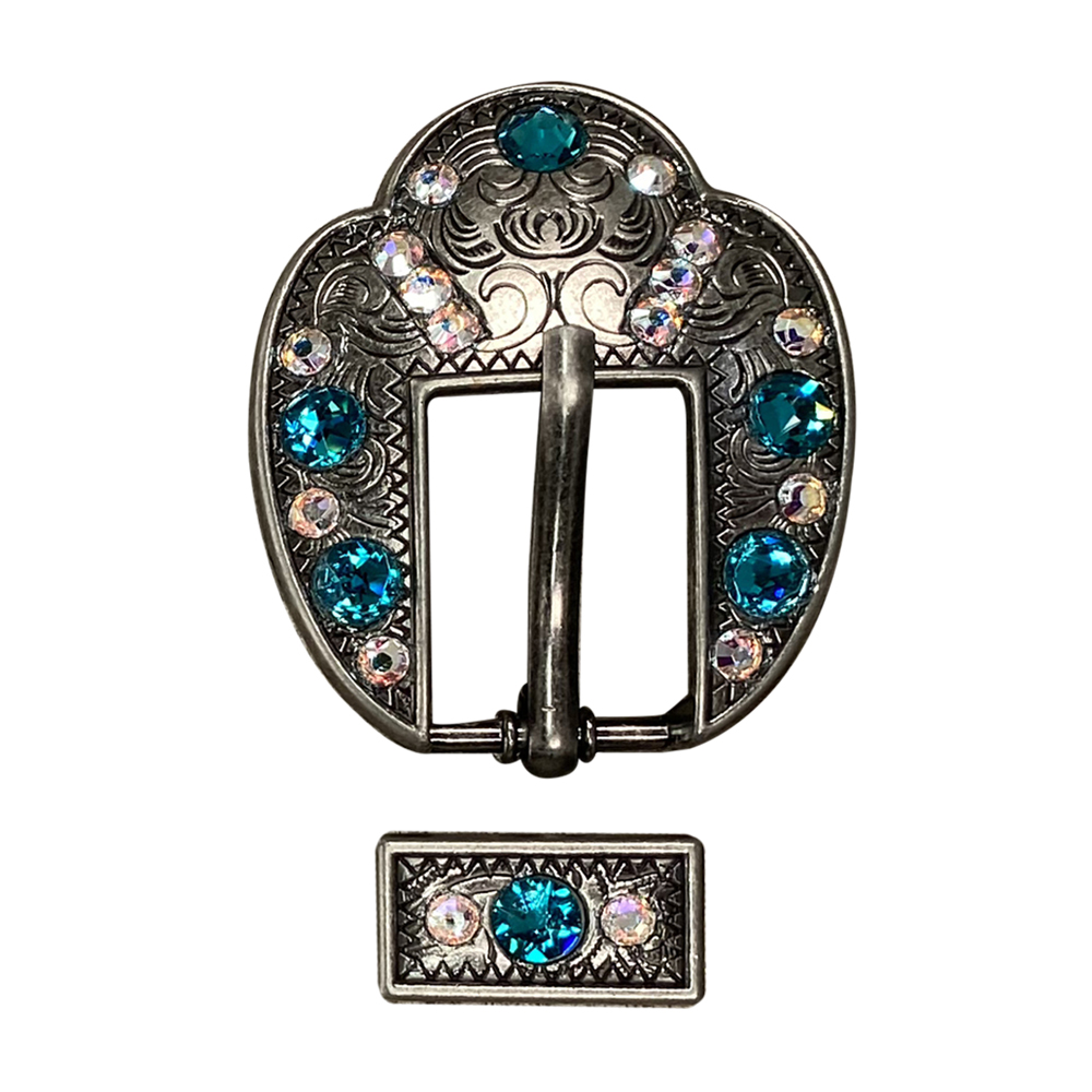 Antique Silver Teal, AB Crystal Conchos - Sizes from 1"- 3" and Buckles