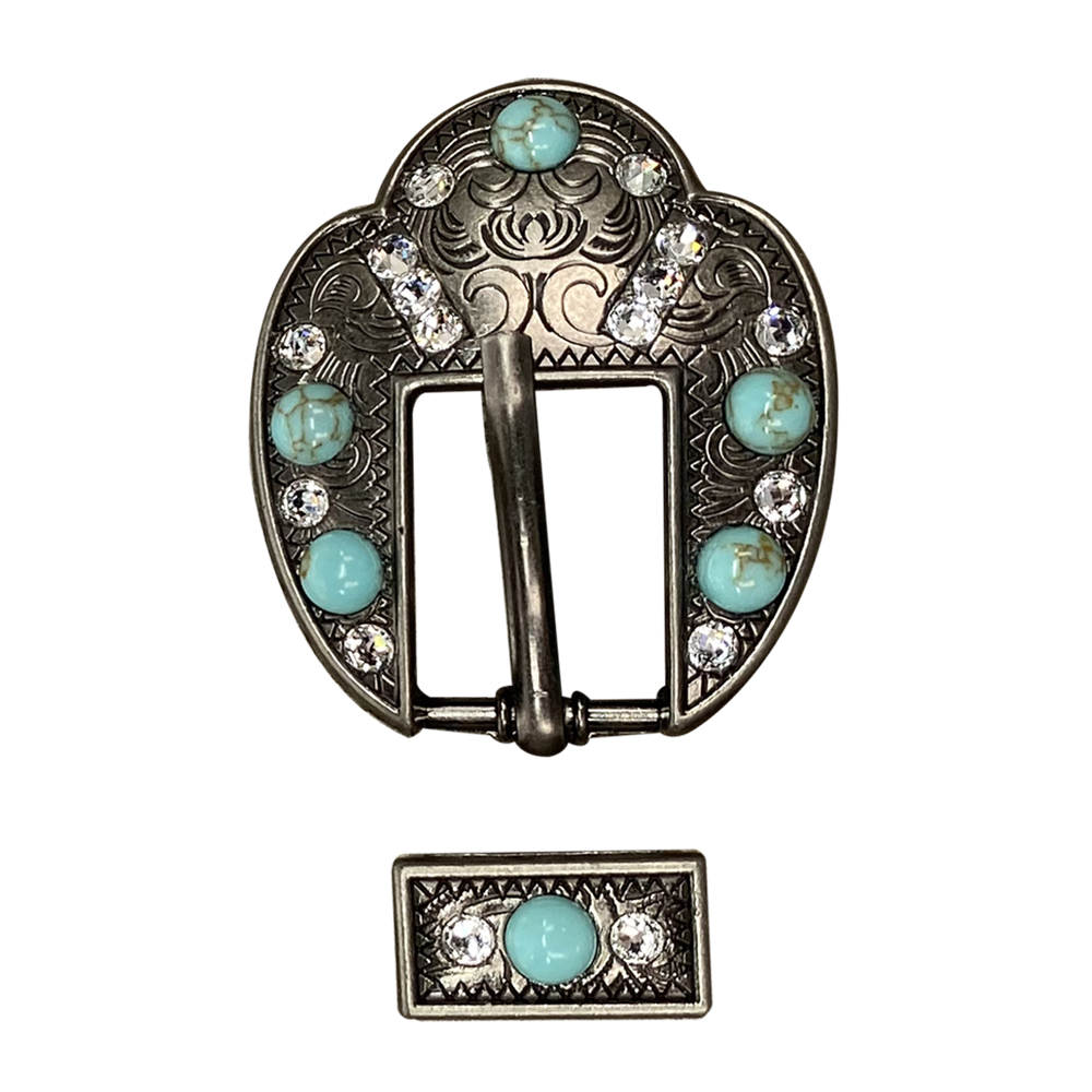 Antique Silver Turquoise, Clear Crystal Conchos - Sizes from 1"- 3" and Buckles