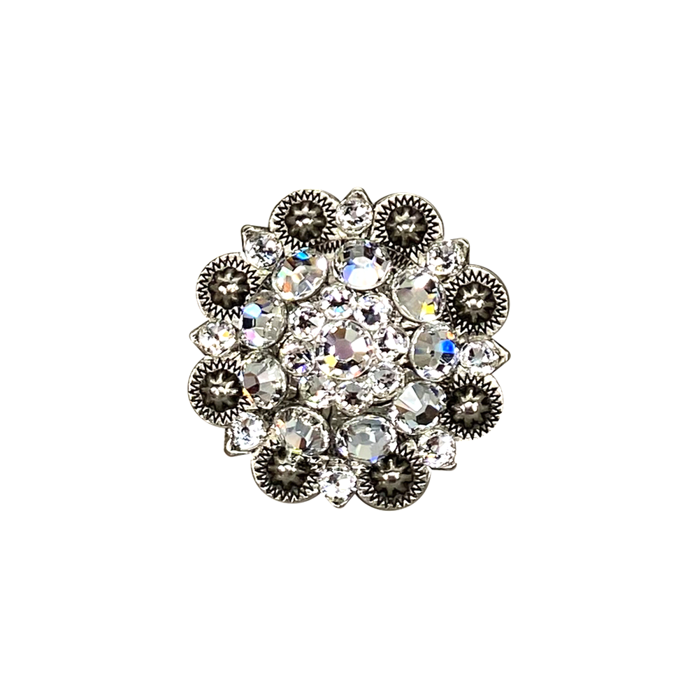 Antique Silver Clear Crystal Conchos - Sizes from 1"- 3" and Buckles