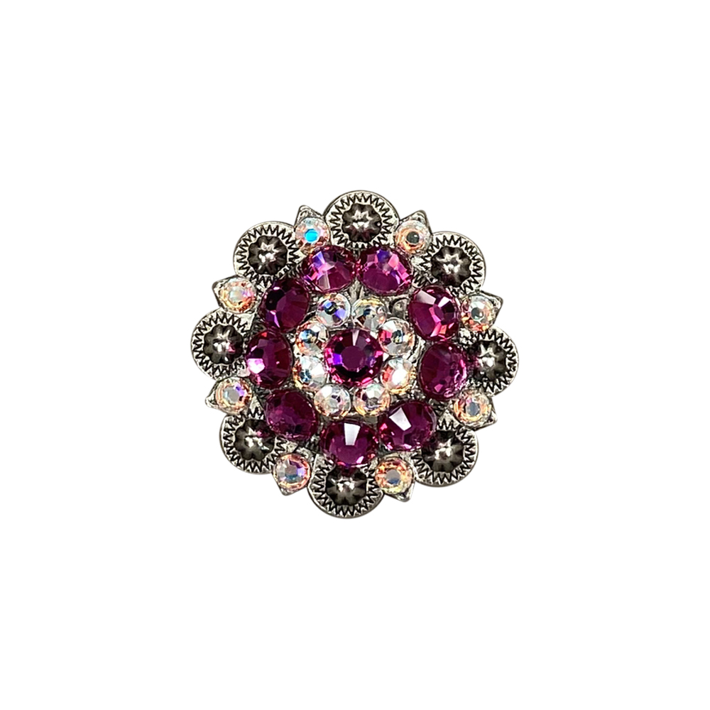 Antique Silver Fuchsia, AB Crystal Conchos - Sizes from 1"- 3" and Buckles