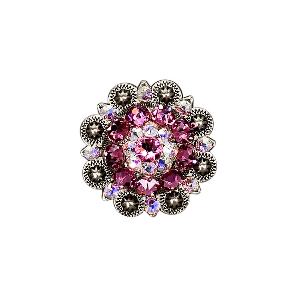 Pink & AB Antique Silver 1.5" European Crystal Concho