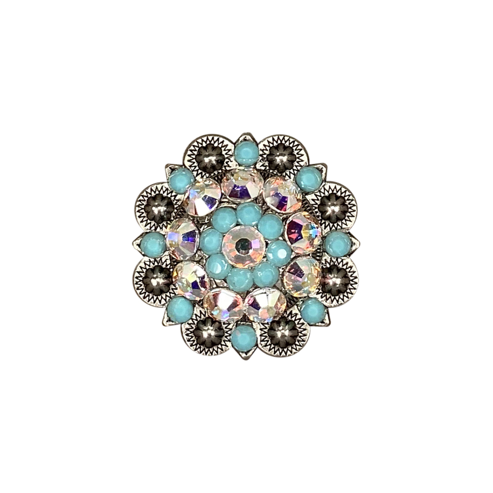 Antique Silver Turquoise, AB Crystal Conchos - Sizes from 1"- 3" and Buckles