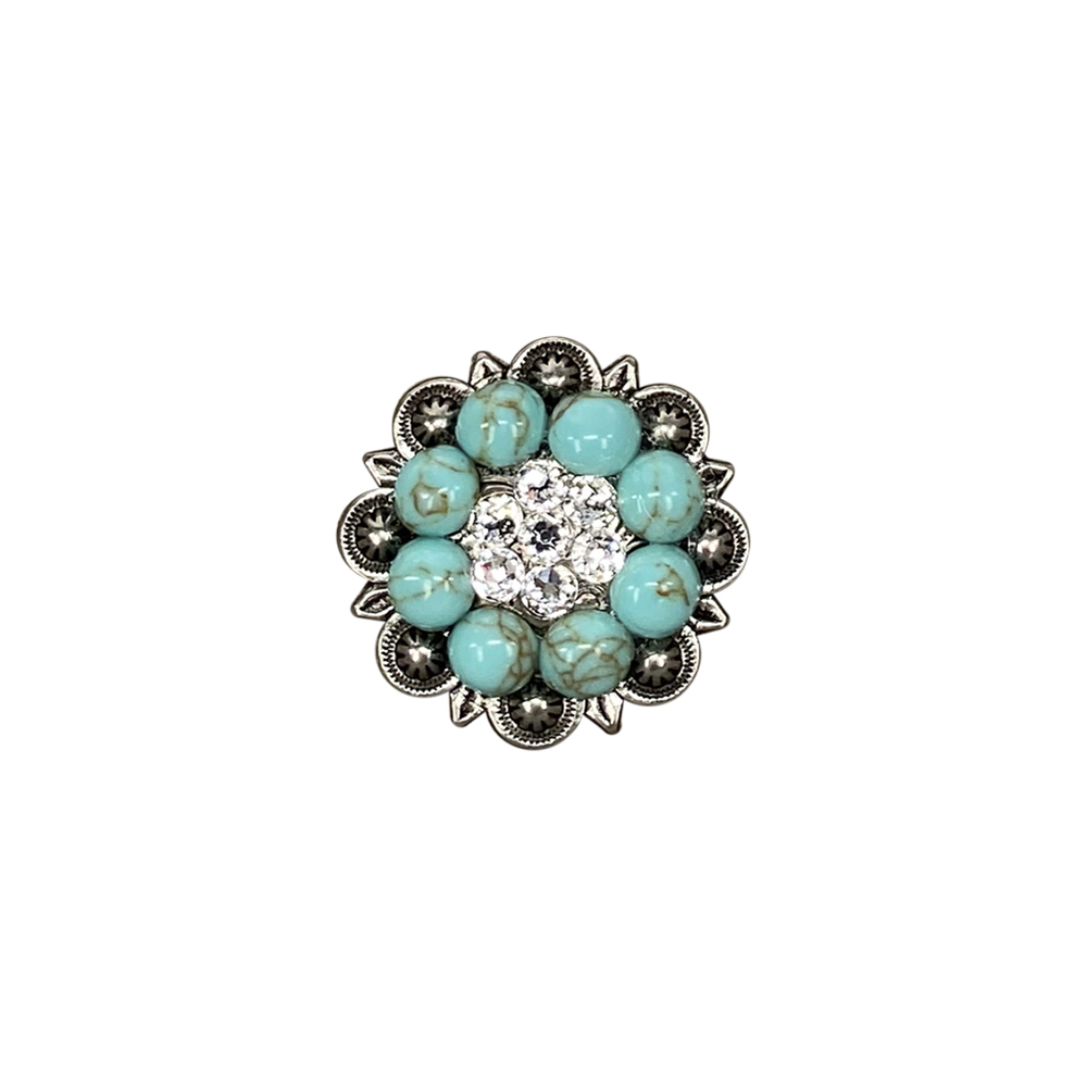 Antique Silver Turquoise, Clear Crystal Conchos - Sizes from 1"- 3" and Buckles
