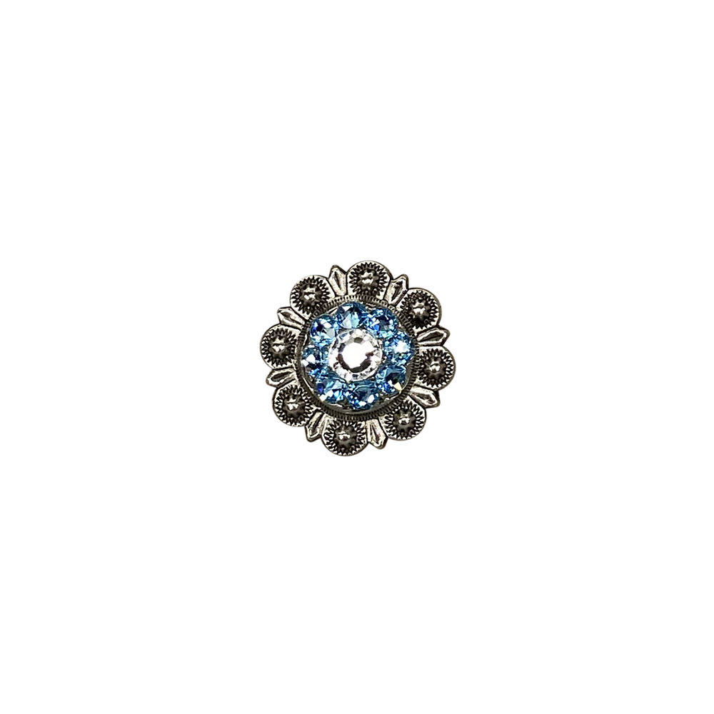 Antique Silver Aqua, Clear Crystal Conchos - Sizes from 1"- 3" and Buckles