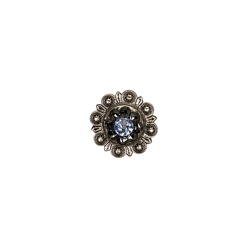 Antique Silver Light Sapphire, Jet Crystal Conchos - Sizes from 1"- 3" and Buckles