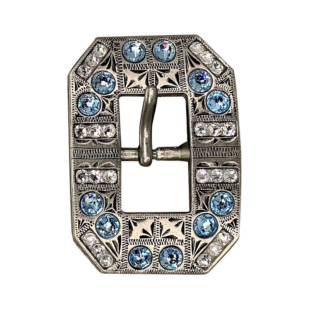 Antique Silver Aqua, Clear Crystal Conchos - Sizes from 1"- 3" and Buckles