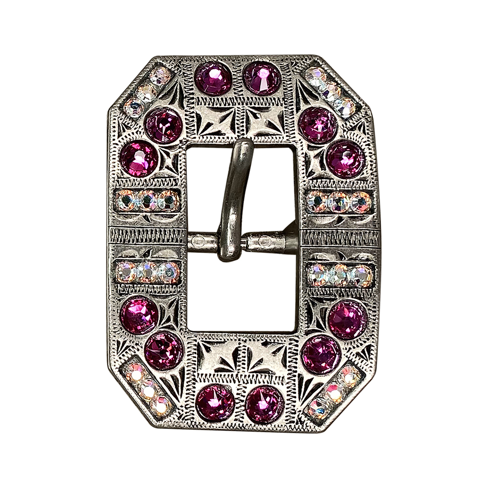 Antique Silver Fuchsia, AB Crystal Conchos - Sizes from 1"- 3" and Buckles