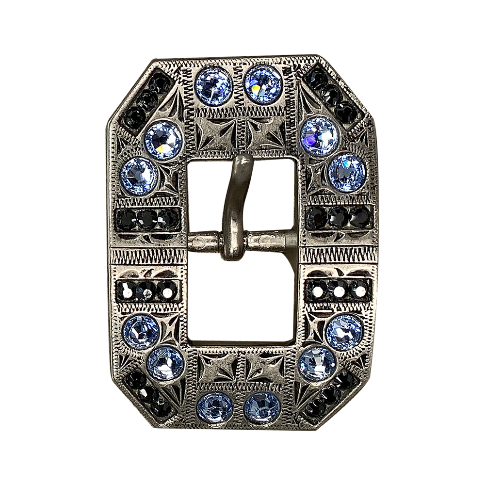 Antique Silver Light Sapphire, Jet Crystal Conchos - Sizes from 1"- 3" and Buckles