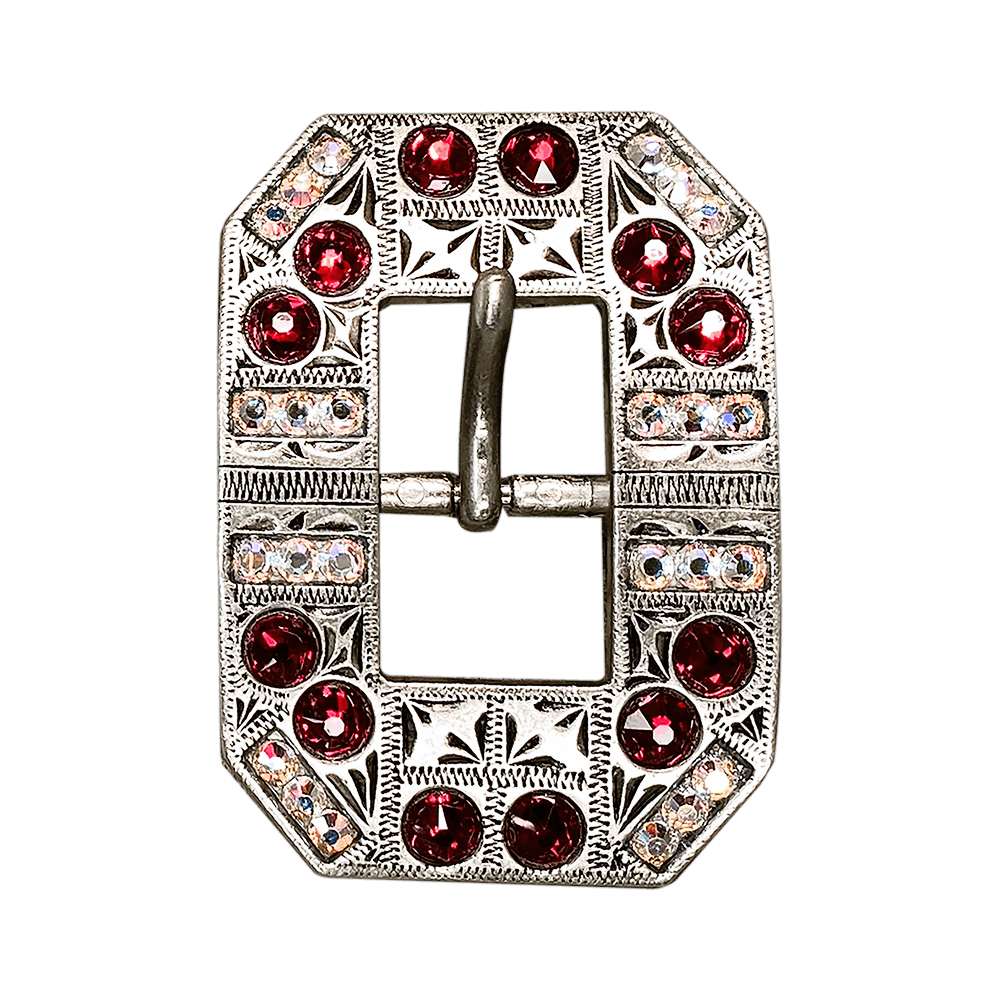 Red & AB Antique Silver European Crystal Square Cart Buckle